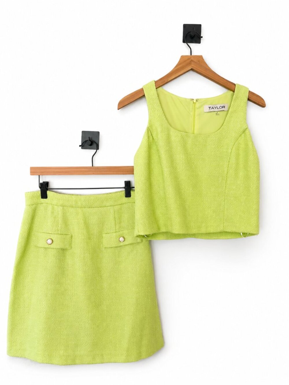 Taylor Lime Green Mini Skirt and Crop Top Set